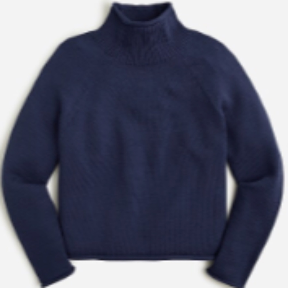 Navy Cotton-Blend Rollneck Sweater